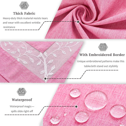 Polyester Fabric Tablecloth with Exquisite Embroidery Sheer Border-Waterproof/Wrinkle Resistant-for Dining,Indoor&Outdoor,Wedding,Holiday,Pink,Rectangle 60x84Inch