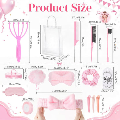 85 pcs / 6 Set Baby Shower Prizes for Winners Spa Party Favor for Sleepover Girls Gift with Headband, Massage Comb, Eye Mask,Makeup Bag for Women Girls Birthday Bridesmaid Bachelorette Party