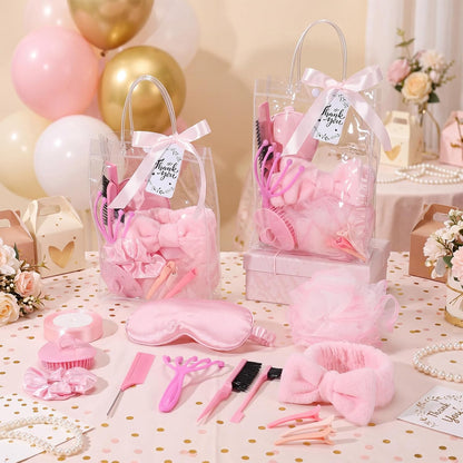 85 pcs / 6 Set Baby Shower Prizes for Winners Spa Party Favor for Sleepover Girls Gift with Headband, Massage Comb, Eye Mask,Makeup Bag for Women Girls Birthday Bridesmaid Bachelorette Party