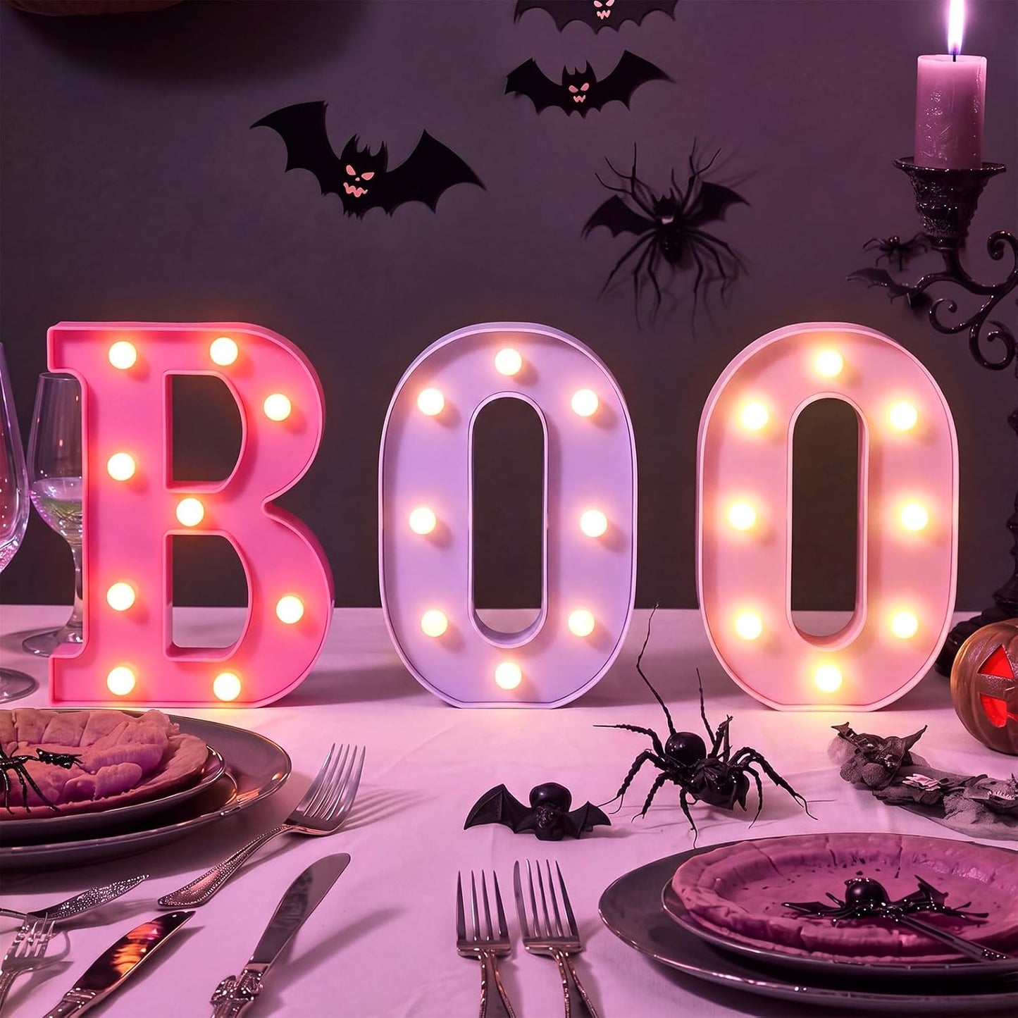 3 Pcs Pink Halloween Boo LED Marquee Letters