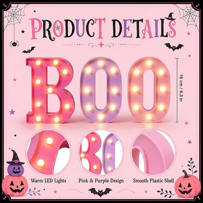 3 Pcs Pink Halloween Boo LED Marquee Letters