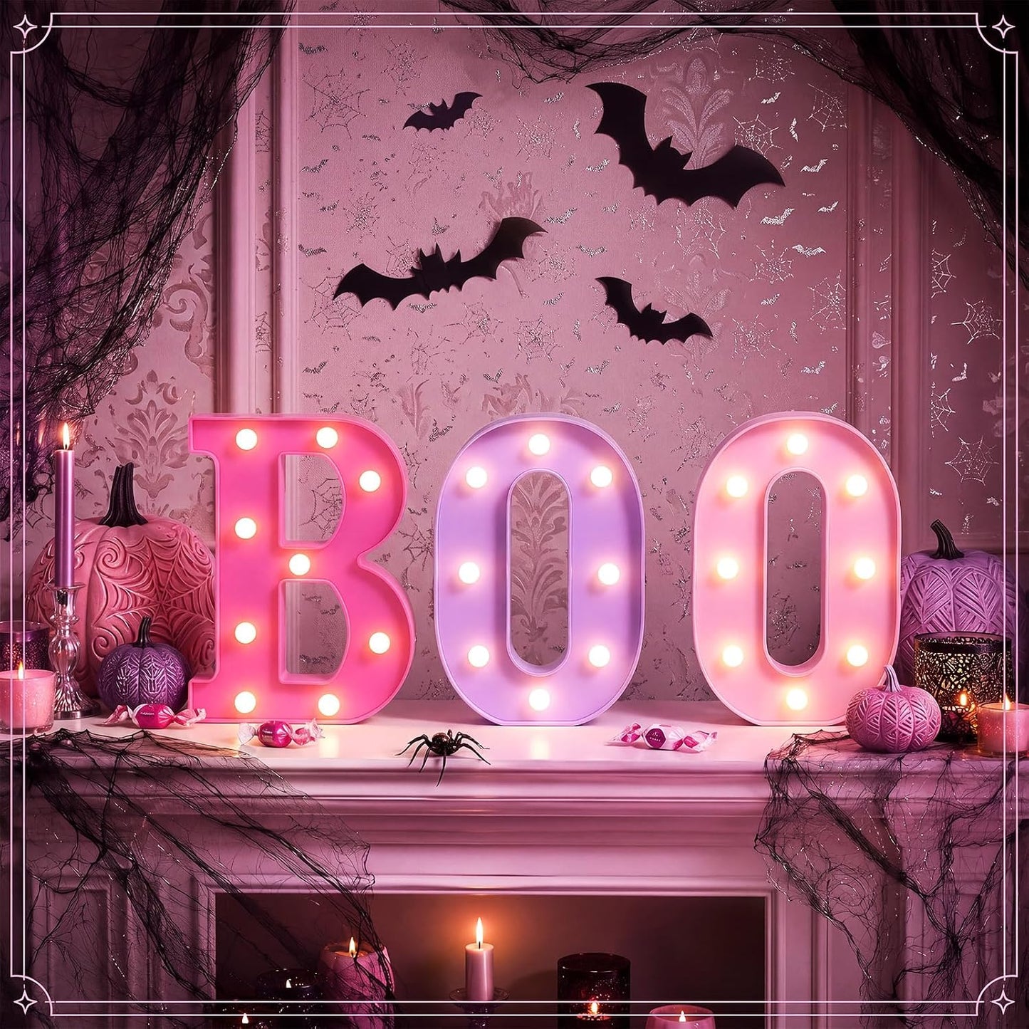 3 Pcs Pink Halloween Boo LED Marquee Letters