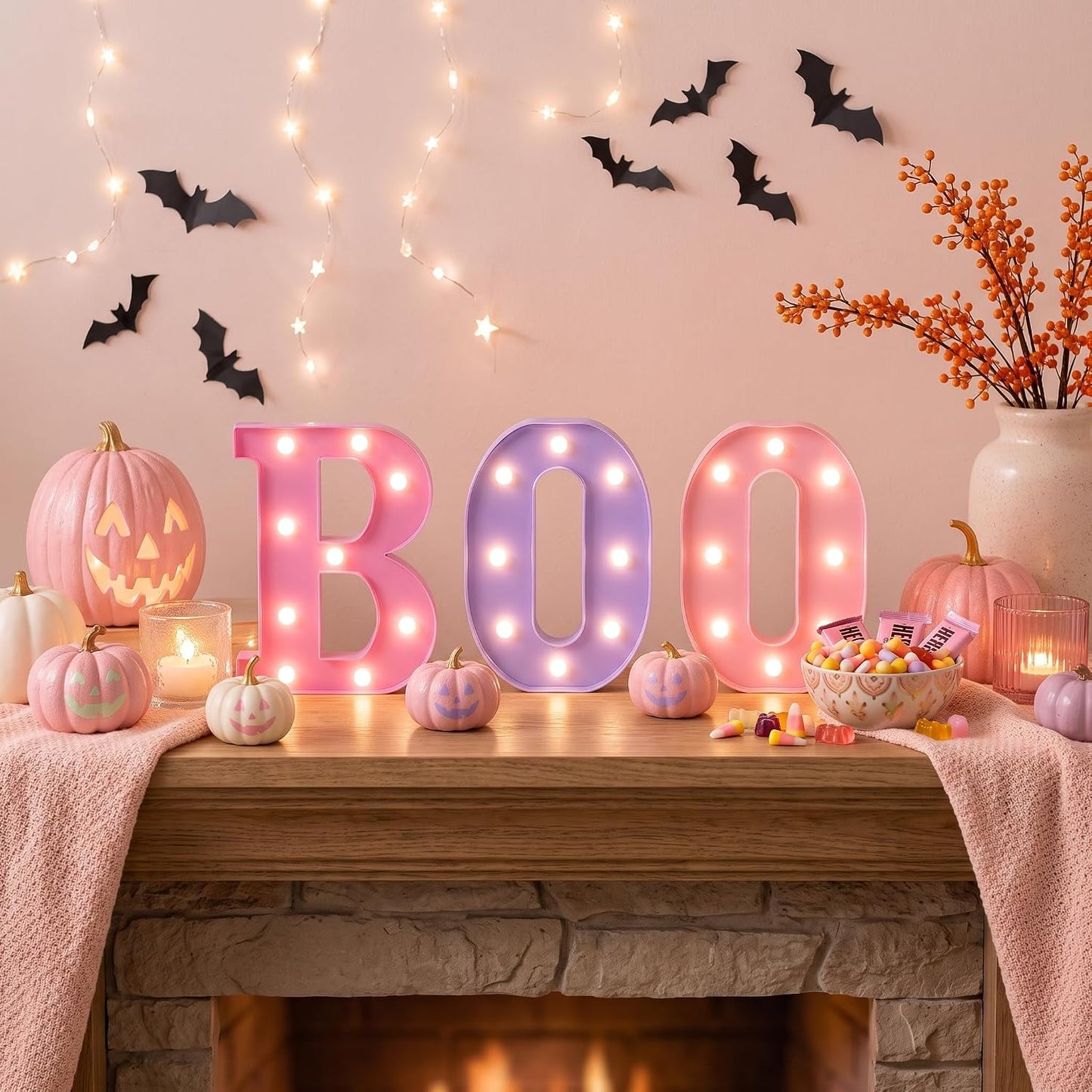 3 Pcs Pink Halloween Boo LED Marquee Letters
