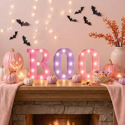 3 Pcs Pink Halloween Boo LED Marquee Letters