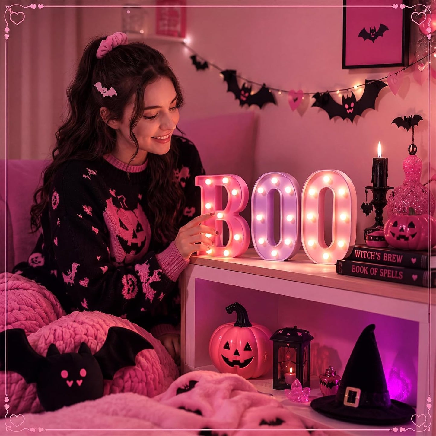 3 Pcs Pink Halloween Boo LED Marquee Letters