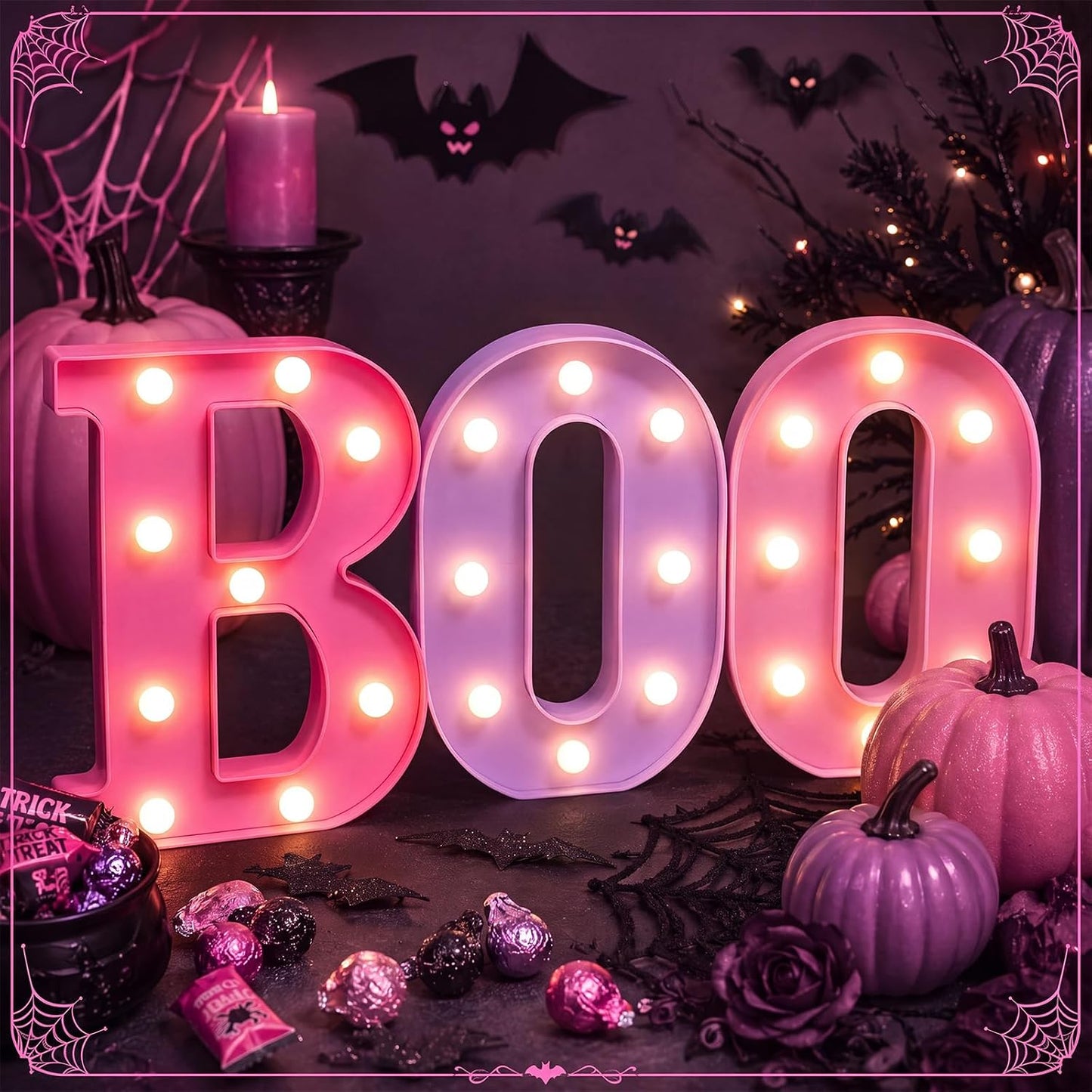 3 Pcs Pink Halloween Boo LED Marquee Letters