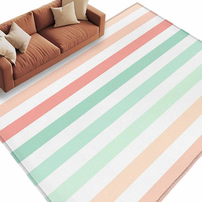 Peach Pink Green Ombre Kitchen Area Rugs, 5x7ft Farmhouse Stripe Modern Bathroom Living Room Rugs Felt Carpet Rubber Backing Non-Slip Rug for Entryway Bedroom Rectangle
