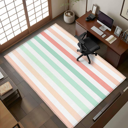 Peach Pink Green Ombre Kitchen Area Rugs, 5x7ft Farmhouse Stripe Modern Bathroom Living Room Rugs Felt Carpet Rubber Backing Non-Slip Rug for Entryway Bedroom Rectangle