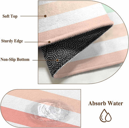 Peach Pink Green Ombre Kitchen Area Rugs, 5x7ft Farmhouse Stripe Modern Bathroom Living Room Rugs Felt Carpet Rubber Backing Non-Slip Rug for Entryway Bedroom Rectangle