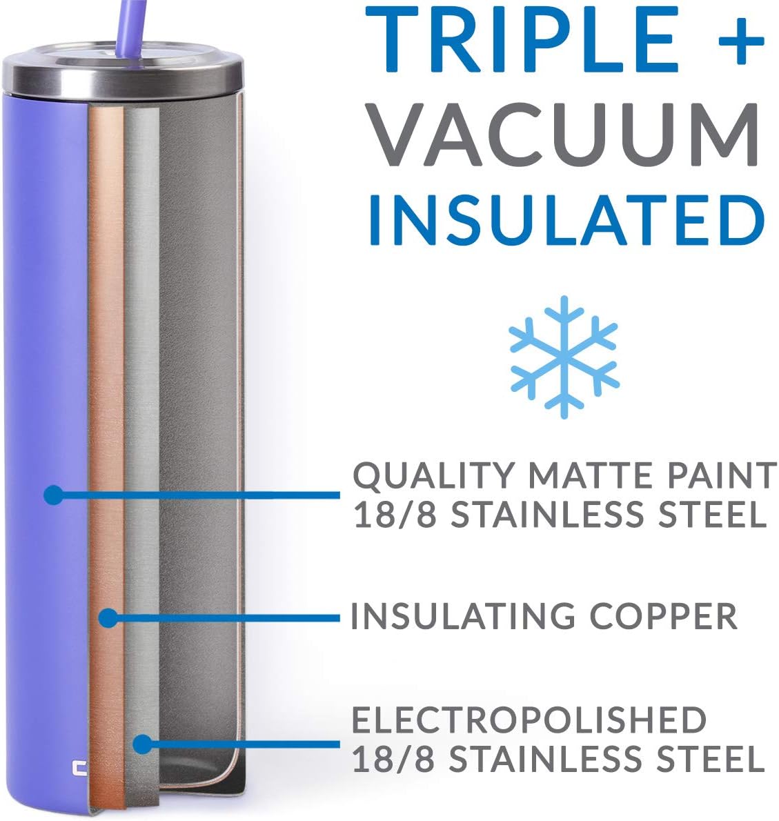 Stainless Steel Skinny Insulated Tumbler Cup with Lid and Reusable Straw - 16 oz (Assorted Colors) (Rose Gold)