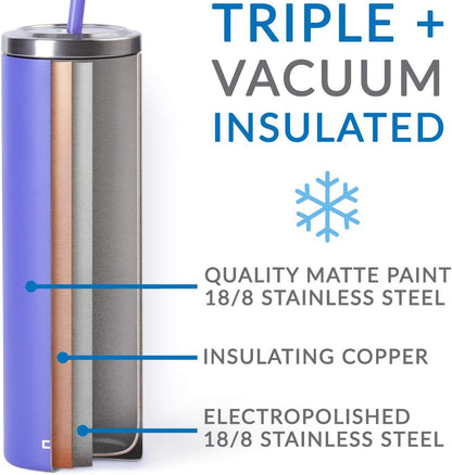 Stainless Steel Skinny Insulated Tumbler Cup with Lid and Reusable Straw - 16 oz (Assorted Colors) (Rose Gold)