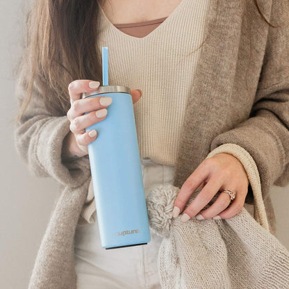 Stainless Steel Skinny Insulated Tumbler Cup with Lid and Reusable Straw - 16 oz (Assorted Colors) (Rose Gold)