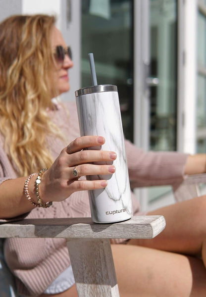 Stainless Steel Skinny Insulated Tumbler Cup with Lid and Reusable Straw - 16 oz (Assorted Colors) (Rose Gold)