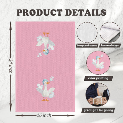 Chicimln Pink Funny Goose Bathroom Hand Towels, Preppy Striped Toothbrush Bubble Goose Decorative Hand Towels for Toddler Kids Girls Bathroom, 16x24 Inch Set of 2