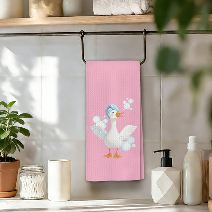 Chicimln Pink Funny Goose Bathroom Hand Towels, Preppy Striped Toothbrush Bubble Goose Decorative Hand Towels for Toddler Kids Girls Bathroom, 16x24 Inch Set of 2