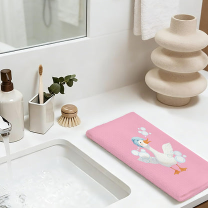 Chicimln Pink Funny Goose Bathroom Hand Towels, Preppy Striped Toothbrush Bubble Goose Decorative Hand Towels for Toddler Kids Girls Bathroom, 16x24 Inch Set of 2