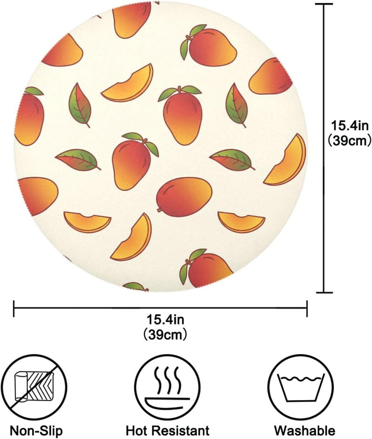 15 inch Peaches Pattern Round Placemats 4 PCS Non Slip Heat Resistant Table Mats for Kitchen Dining Party Table Indoors & Outdoors Decor