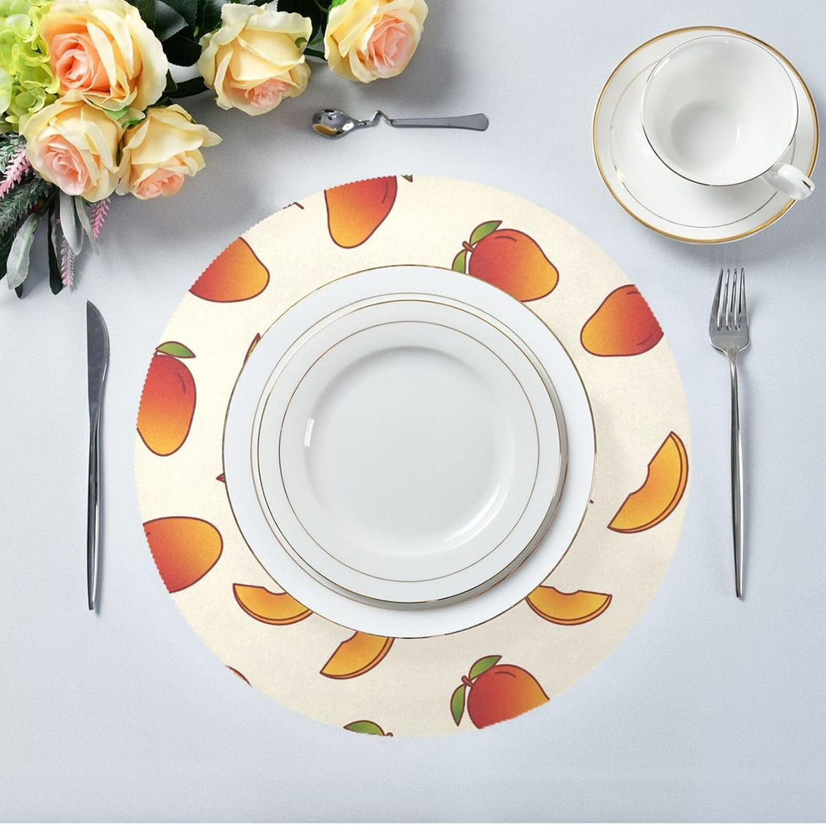 15 inch Peaches Pattern Round Placemats 4 PCS Non Slip Heat Resistant Table Mats for Kitchen Dining Party Table Indoors & Outdoors Decor