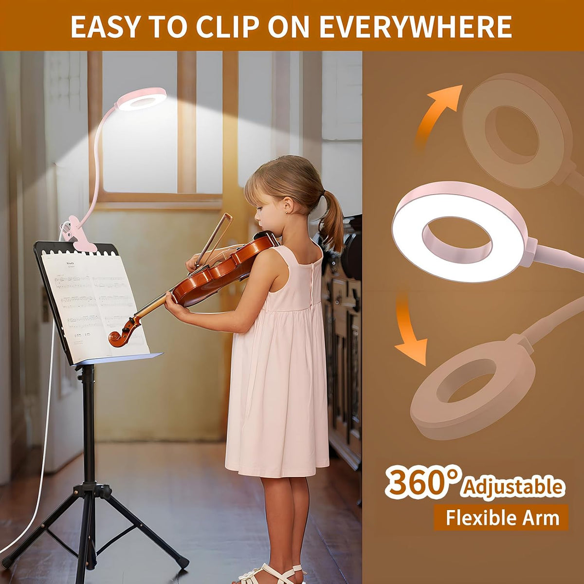 Desk Lamp, [3 Color Modes & 10 Brightness] LED Reading Light with Clamp, Silicone Flexible Arm Book Light for Kids Reading Book in Bed at Night Clip on Table, Headboard, Dorm - 15.8‘’ Pink