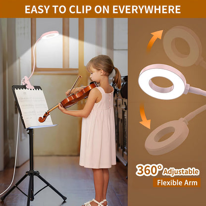 Desk Lamp, [3 Color Modes & 10 Brightness] LED Reading Light with Clamp, Silicone Flexible Arm Book Light for Kids Reading Book in Bed at Night Clip on Table, Headboard, Dorm - 15.8‘’ Pink