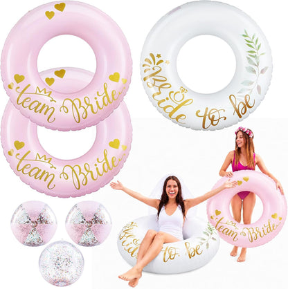 6 Pcs Bachelorette Pool Floats Set Round Swim Ring & Beach Ball