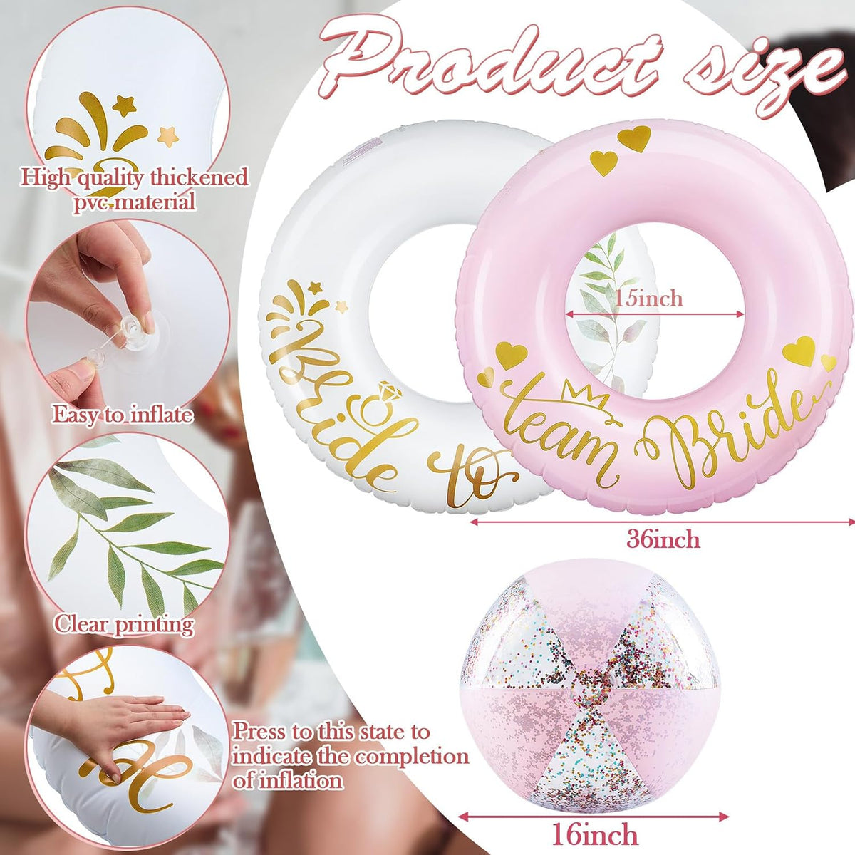 6 Pcs Bachelorette Pool Floats Set Round Swim Ring & Beach Ball