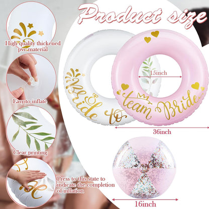 6 Pcs Bachelorette Pool Floats Set Round Swim Ring & Beach Ball