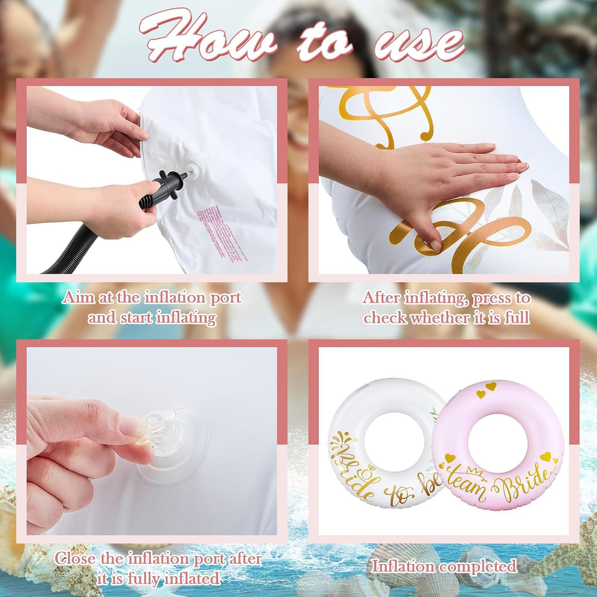 6 Pcs Bachelorette Pool Floats Set Round Swim Ring & Beach Ball