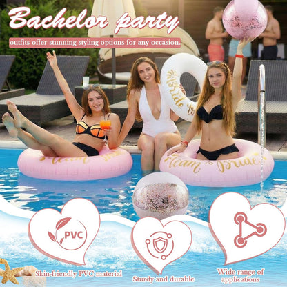 6 Pcs Bachelorette Pool Floats Set Round Swim Ring & Beach Ball