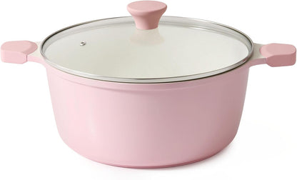 Ceramic Nonstick Stock Pot with Lid, 7 Quart, Pink