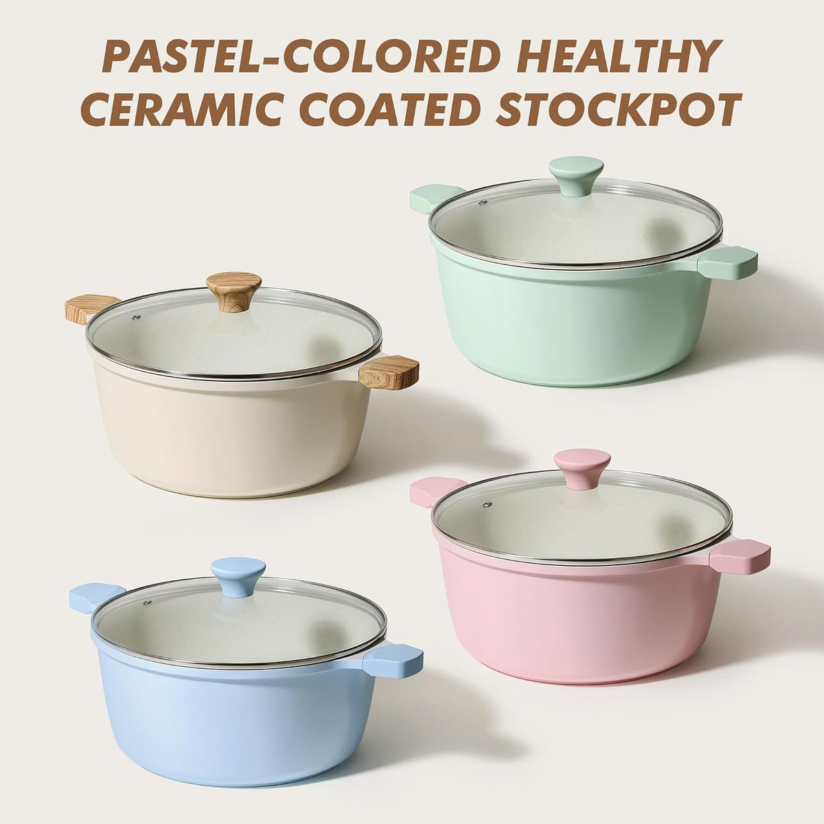 Ceramic Nonstick Stock Pot with Lid, 7 Quart, Pink
