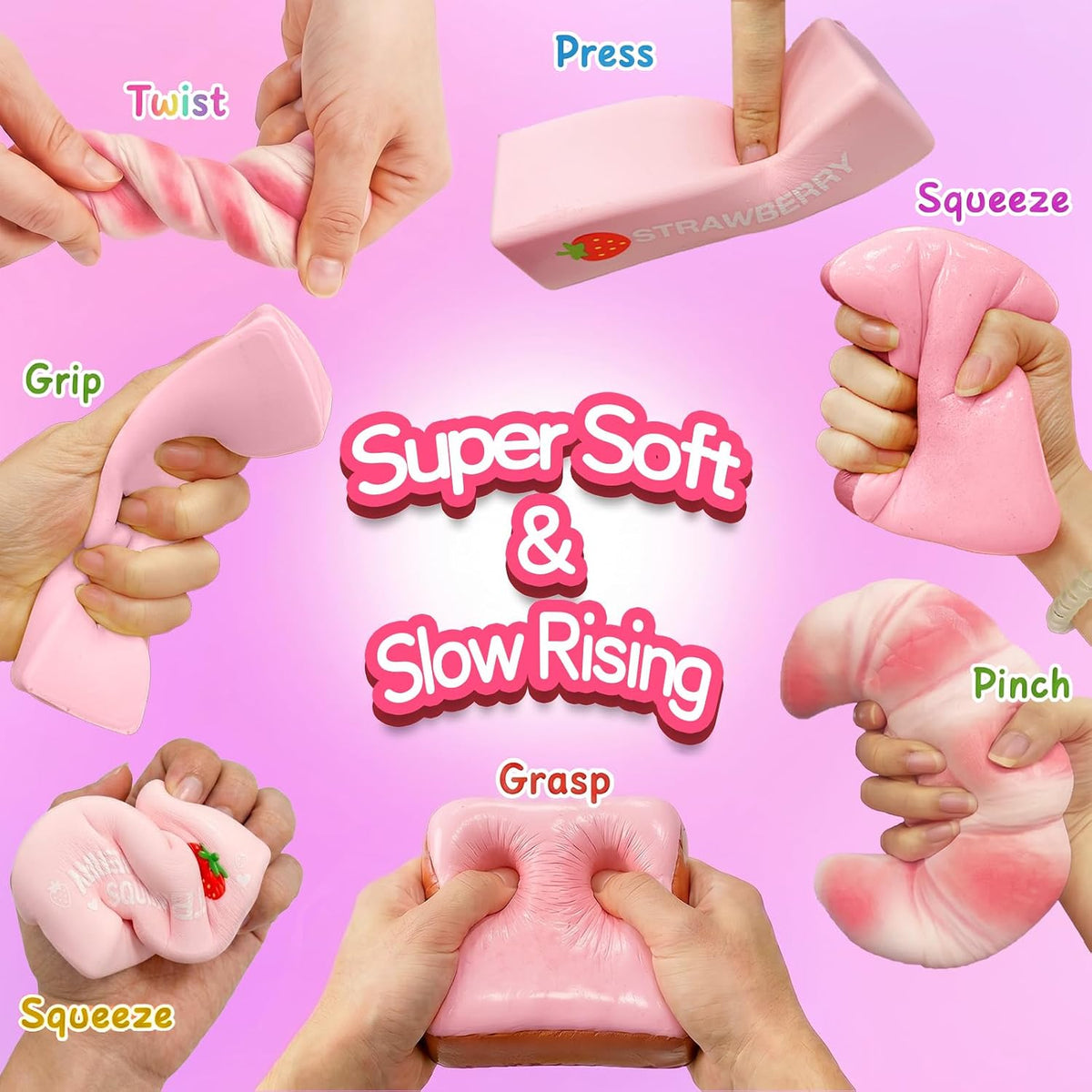 3Pack Squishy Fidget Toys,Large Slow Rising Squeeze Toys for Kids,Cheese Squishy Stress Relief Toys,Kawaii Pink Soft Squishy,Sensory Squeeze Toys for Birthday Gifts Party Favors