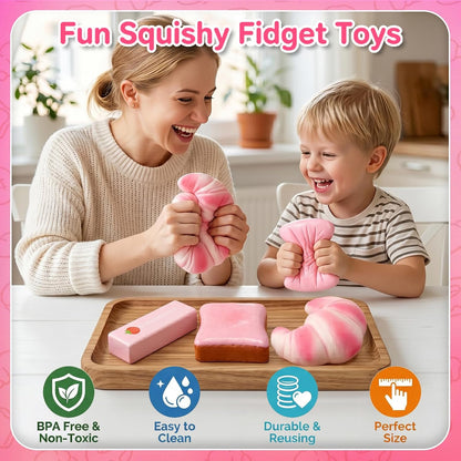 3Pack Squishy Fidget Toys,Large Slow Rising Squeeze Toys for Kids,Cheese Squishy Stress Relief Toys,Kawaii Pink Soft Squishy,Sensory Squeeze Toys for Birthday Gifts Party Favors