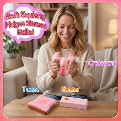3Pack Squishy Fidget Toys,Large Slow Rising Squeeze Toys for Kids,Cheese Squishy Stress Relief Toys,Kawaii Pink Soft Squishy,Sensory Squeeze Toys for Birthday Gifts Party Favors