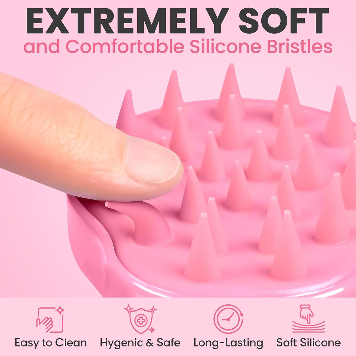 Scalp Massager Hair Growth – Exfoliator & Hair Scrubber for Scalp, Soft Bristles for Dandruff & Soothing Comfort, Shampoo Brush, Wet & Dry Use, Pink