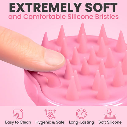 Scalp Massager Hair Growth – Exfoliator & Hair Scrubber for Scalp, Soft Bristles for Dandruff & Soothing Comfort, Shampoo Brush, Wet & Dry Use, Pink