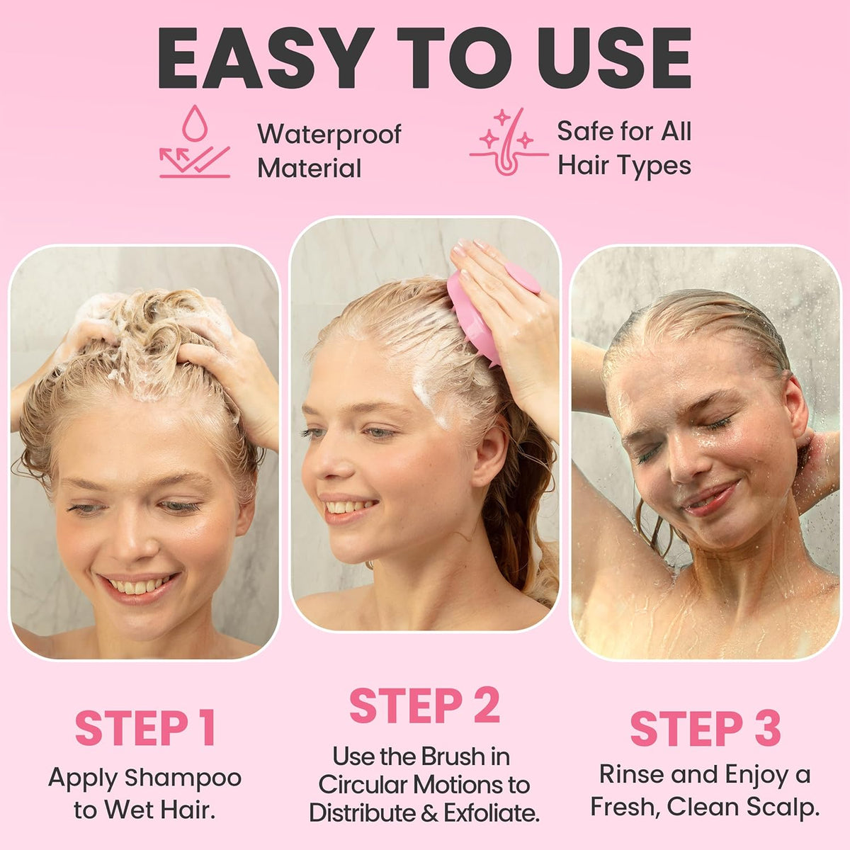 Scalp Massager Hair Growth – Exfoliator & Hair Scrubber for Scalp, Soft Bristles for Dandruff & Soothing Comfort, Shampoo Brush, Wet & Dry Use, Pink