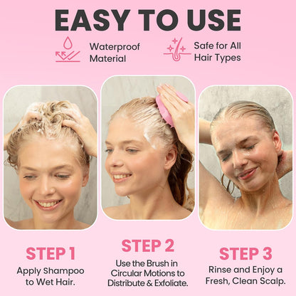 Scalp Massager Hair Growth – Exfoliator & Hair Scrubber for Scalp, Soft Bristles for Dandruff & Soothing Comfort, Shampoo Brush, Wet & Dry Use, Pink