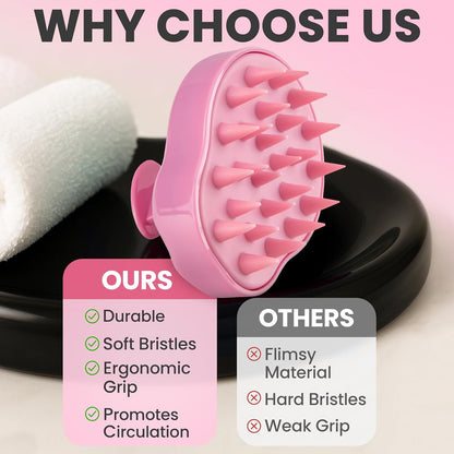 Scalp Massager Hair Growth – Exfoliator & Hair Scrubber for Scalp, Soft Bristles for Dandruff & Soothing Comfort, Shampoo Brush, Wet & Dry Use, Pink