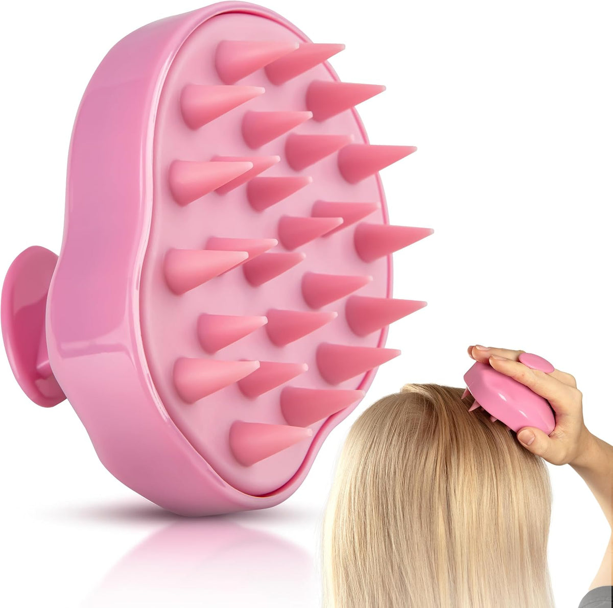 Scalp Massager Hair Growth – Exfoliator & Hair Scrubber for Scalp, Soft Bristles for Dandruff & Soothing Comfort, Shampoo Brush, Wet & Dry Use, Pink