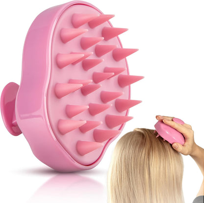 Scalp Massager Hair Growth – Exfoliator & Hair Scrubber for Scalp, Soft Bristles for Dandruff & Soothing Comfort, Shampoo Brush, Wet & Dry Use, Pink