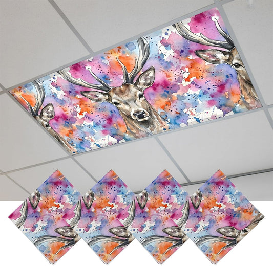 Elk Magnetic Fluorescent Light Covers for Ceiling Lights 2x4 Ft,Pink Purple Blue Watercolor Splashes Splatter Animal Office Kitchen Drop Ceiling Light Covers Lighting Filters Shade Panel 4 Packs