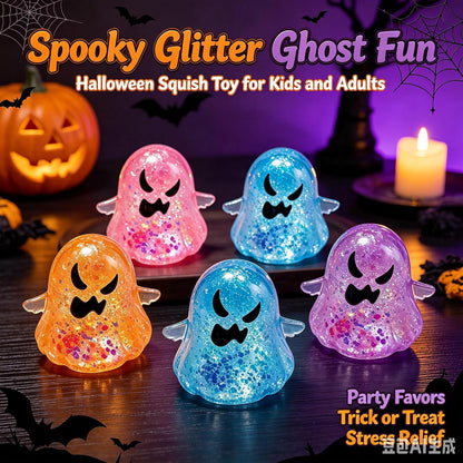 Halloween Glitter Ghost Squishy Toy, Cute Squeeze Fidget Toy, Stress Relief Ghost Figurine, Halloween Party Favors, Goodie Bag Fillers, Holiday Gift for Kids
