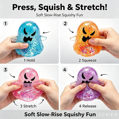 Halloween Glitter Ghost Squishy Toy, Cute Squeeze Fidget Toy, Stress Relief Ghost Figurine, Halloween Party Favors, Goodie Bag Fillers, Holiday Gift for Kids