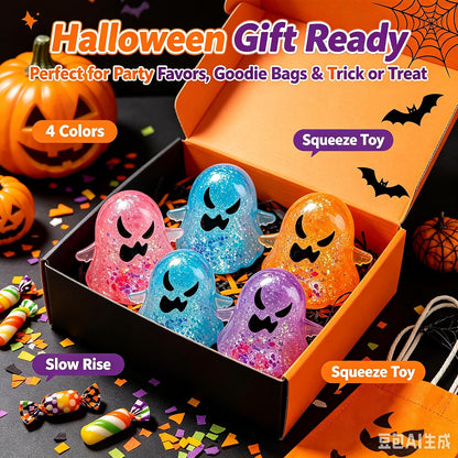 Halloween Glitter Ghost Squishy Toy, Cute Squeeze Fidget Toy, Stress Relief Ghost Figurine, Halloween Party Favors, Goodie Bag Fillers, Holiday Gift for Kids