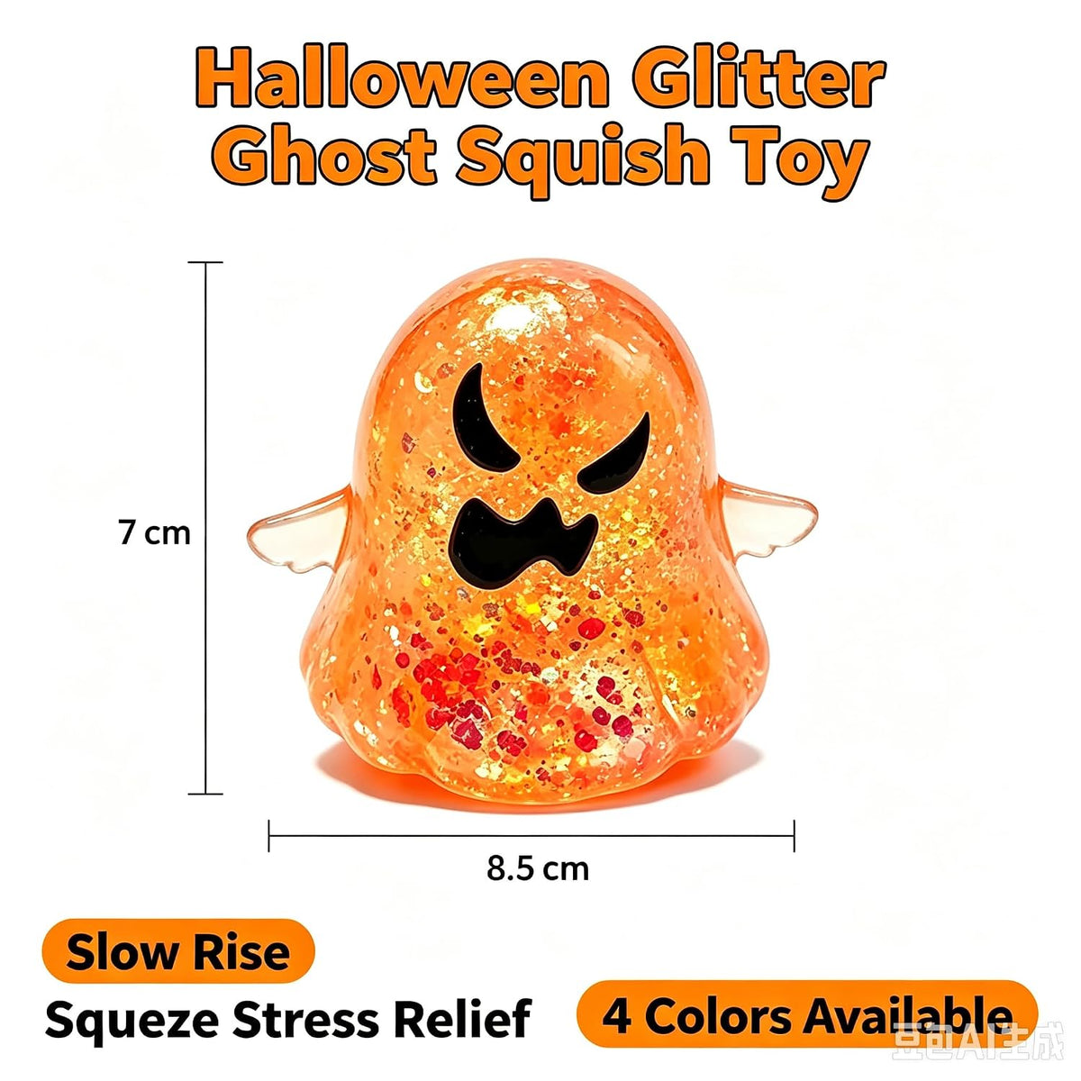 Halloween Glitter Ghost Squishy Toy, Cute Squeeze Fidget Toy, Stress Relief Ghost Figurine, Halloween Party Favors, Goodie Bag Fillers, Holiday Gift for Kids