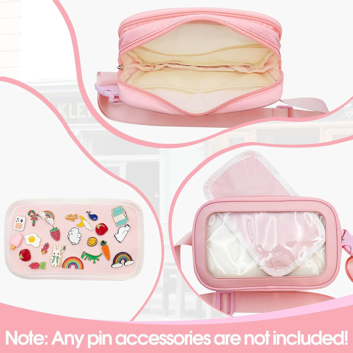 Pin Bag Fanny Pack, Ita Bag Storage Crossbody Belt Bags, Pink