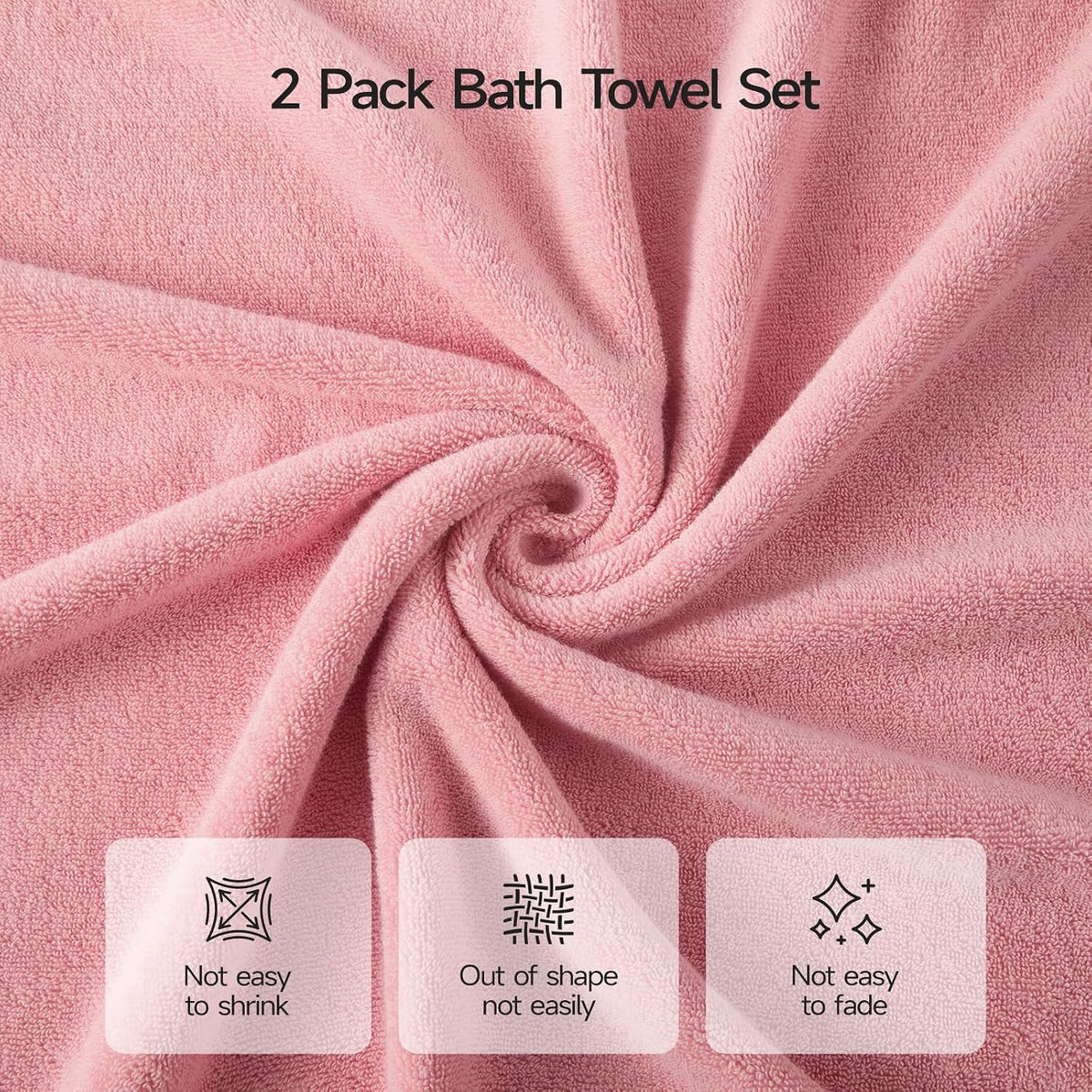 2 Pack 100% Cotton Bath Towels, 28 x 55 Inches, Soft