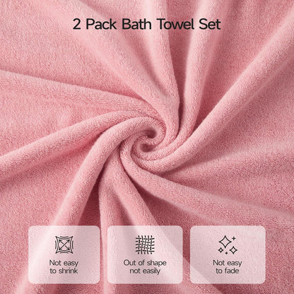 2 Pack 100% Cotton Bath Towels, 28 x 55 Inches, Soft