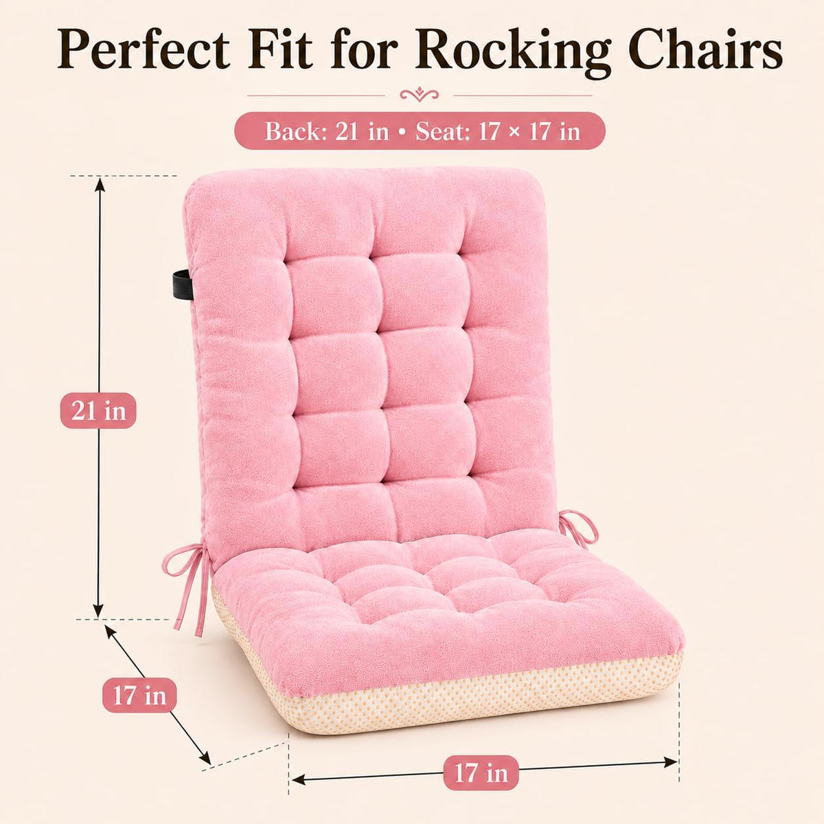 Rocking Chair Cushions Outdoor Indoor - Pink Patio Rocker Glider Seat Pad
